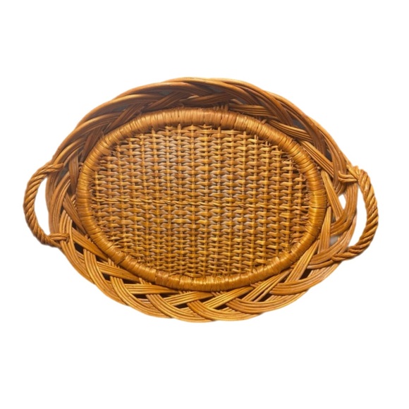 Vintage Oval Wicker Serving Tray Basket With Handles, 17x12 inches - Picture 1 of 10